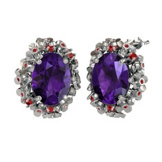 Ametist ve garnet 18 ayar beyaz altın küpe