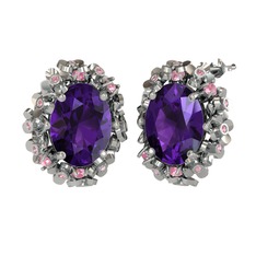 Belka Demet Küpe - Ametist ve pembe kuvars 18 ayar beyaz altın küpe #1krat9t