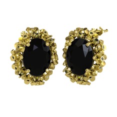 Siyah zirkon ve peridot 14 ayar altın küpe
