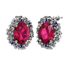 Rodolit garnet ve lab safir 8 ayar beyaz altın küpe
