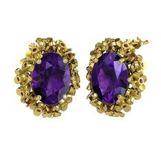 Belka Demet Küpe - Ametist ve dumanlı kuvars 8 ayar altın küpe #1l07wje