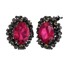 Belka Demet Küpe - Rodolit garnet ve peridot 925 ayar siyah rodyum kaplama gümüş küpe #1la1n4i