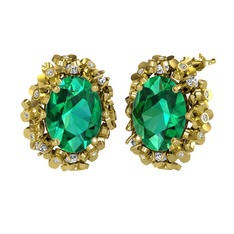 Belka Demet Küpe - Yeşil kuvars ve pırlanta 8 ayar altın küpe (0.36 karat) #1la8x72