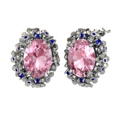 Belka Demet Küpe - Pembe kuvars ve lab safir 8 ayar beyaz altın küpe #1laezox