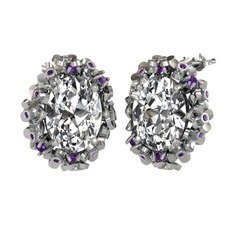 Belka Demet Küpe - Beyaz zirkon ve ametist 8 ayar beyaz altın küpe #1lkpv2f