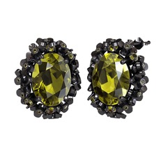 Peridot 925 ayar siyah rodyum kaplama gümüş küpe