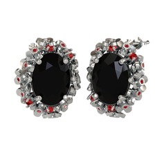 Belka Demet Küpe - Siyah zirkon ve garnet 14 ayar beyaz altın küpe #1mc3ta4