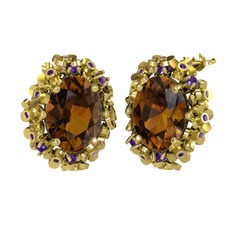 Belka Demet Küpe - Dumanlı kuvars ve ametist 18 ayar altın küpe #1mf5gw