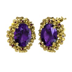 Ametist ve kök yakut 14 ayar altın küpe