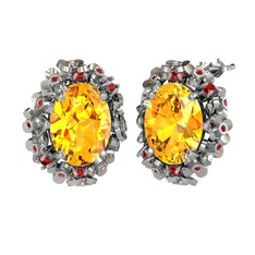 Belka Demet Küpe - Sitrin ve garnet 925 ayar gümüş küpe #1n51jz2