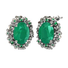 Belka Demet Küpe - Kök zümrüt ve yeşil kuvars 8 ayar beyaz altın küpe #1naunc0