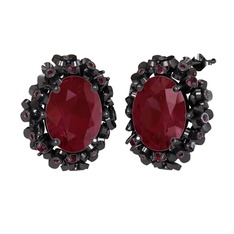 Kök yakut 925 ayar siyah rodyum kaplama gümüş küpe