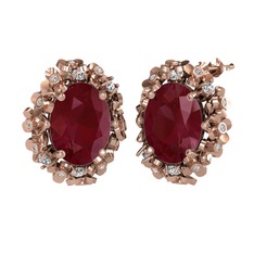 Kök yakut ve swarovski 18 ayar rose altın küpe