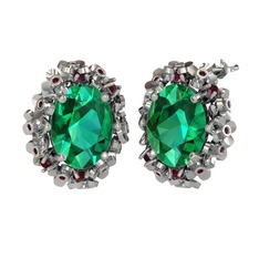 Yeşil kuvars ve kök yakut 18 ayar beyaz altın küpe