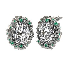 Belka Demet Küpe - Swarovski ve kök zümrüt 8 ayar beyaz altın küpe #1ooq3uu