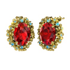 Belka Demet Küpe - Garnet ve akuamarin 925 ayar altın kaplama gümüş küpe #1peqs79