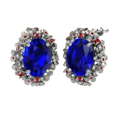 Lab safir ve garnet 14 ayar beyaz altın küpe