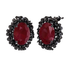 Belka Demet Küpe - Kök yakut ve siyah zirkon 925 ayar siyah rodyum kaplama gümüş küpe #1pyajse