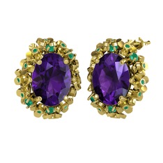 Ametist ve kök zümrüt 925 ayar altın kaplama gümüş küpe