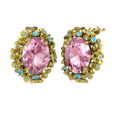 Belka Demet Küpe - Pembe kuvars ve akuamarin 14 ayar altın küpe #1ryjvtp