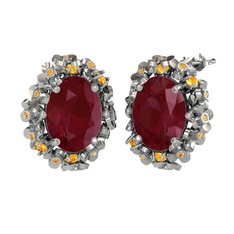 Belka Demet Küpe - Kök yakut ve sitrin 8 ayar beyaz altın küpe #1s3cdkk