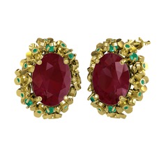 Kök yakut ve kök zümrüt 925 ayar altın kaplama gümüş küpe