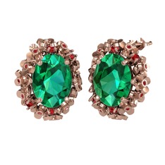 Belka Demet Küpe - Yeşil kuvars ve garnet 925 ayar rose altın kaplama gümüş küpe #1swodwk