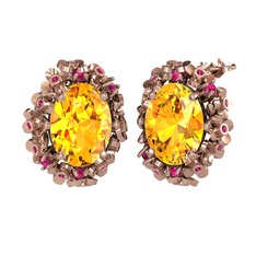 Belka Demet Küpe - Sitrin ve rodolit garnet 8 ayar rose altın küpe #1t35kyb