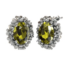 Belka Demet Küpe - Peridot ve pırlanta 18 ayar beyaz altın küpe (0.36 karat) #1t3v1rc