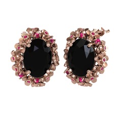 Belka Demet Küpe - Siyah zirkon ve rodolit garnet 8 ayar rose altın küpe #1t8nmfi
