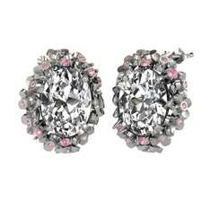 Belka Demet Küpe - Swarovski ve pembe kuvars 14 ayar beyaz altın küpe #1tkuwxg