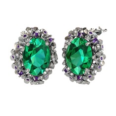 Belka Demet Küpe - Yeşil kuvars ve ametist 14 ayar beyaz altın küpe #1tyo92b