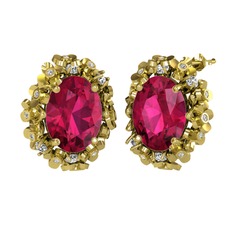 Rodolit garnet ve beyaz zirkon 8 ayar altın küpe