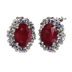 Kök yakut ve ametist 925 ayar gümüş küpe