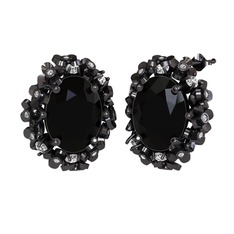 Belka Demet Küpe - Siyah zirkon ve swarovski 925 ayar siyah rodyum kaplama gümüş küpe #1w99yfr