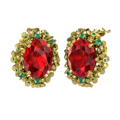 Garnet ve kök zümrüt 18 ayar altın küpe