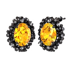 Sitrin ve swarovski 925 ayar siyah rodyum kaplama gümüş küpe