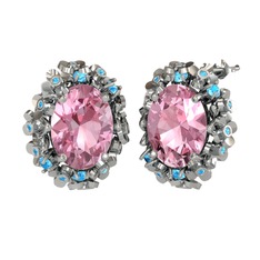 Belka Demet Küpe - Pembe kuvars ve akuamarin 925 ayar gümüş küpe #1wtxig8