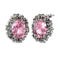 Belka Demet Küpe - Pembe kuvars ve kök yakut 14 ayar beyaz altın küpe #1wz9jib