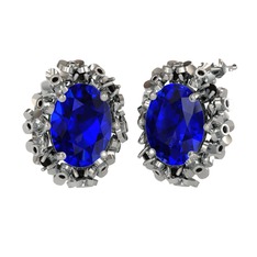 Belka Demet Küpe - Lab safir ve siyah zirkon 8 ayar beyaz altın küpe #1xhg2b7