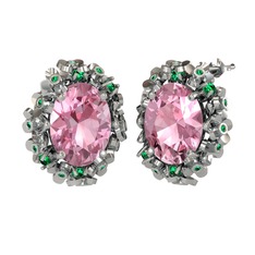 Pembe kuvars ve yeşil kuvars 18 ayar beyaz altın küpe