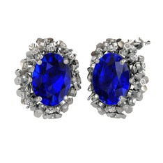 Lab safir ve swarovski 18 ayar beyaz altın küpe