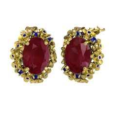 Belka Demet Küpe - Kök yakut ve lab safir 8 ayar altın küpe #262noh