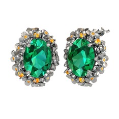 Belka Demet Küpe - Yeşil kuvars ve sitrin 18 ayar beyaz altın küpe #2lfr6t