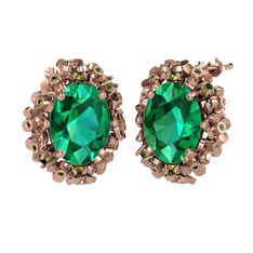 Yeşil kuvars ve peridot 8 ayar rose altın küpe