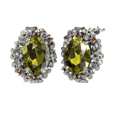 Belka Demet Küpe - Peridot ve dumanlı kuvars 8 ayar beyaz altın küpe #3qoi35