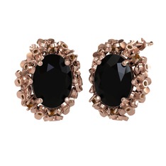 Belka Demet Küpe - Siyah zirkon ve dumanlı kuvars 14 ayar rose altın küpe #3x2kez