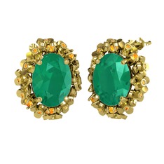 Belka Demet Küpe - Kök zümrüt ve sitrin 14 ayar altın küpe #3xfsf0