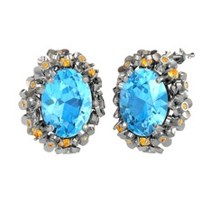 Belka Demet Küpe - Akuamarin ve sitrin 18 ayar beyaz altın küpe #3y20i4