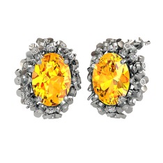 Belka Demet Küpe - Sitrin ve pırlanta 8 ayar beyaz altın küpe (0.36 karat) #4dx2bc